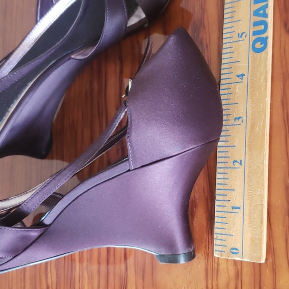 Antonio Melanie Wedge Platform Satin Sandal Purple Strappy Open Toe Shoe Sz 10M - Picture 10 of 14